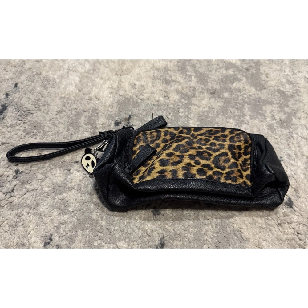Black/Brown Womens / Girls Faux Leather Leopard Print 9" Bag Wristlet Panda New